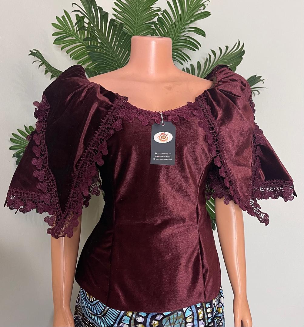 burgundy velvet African blouse